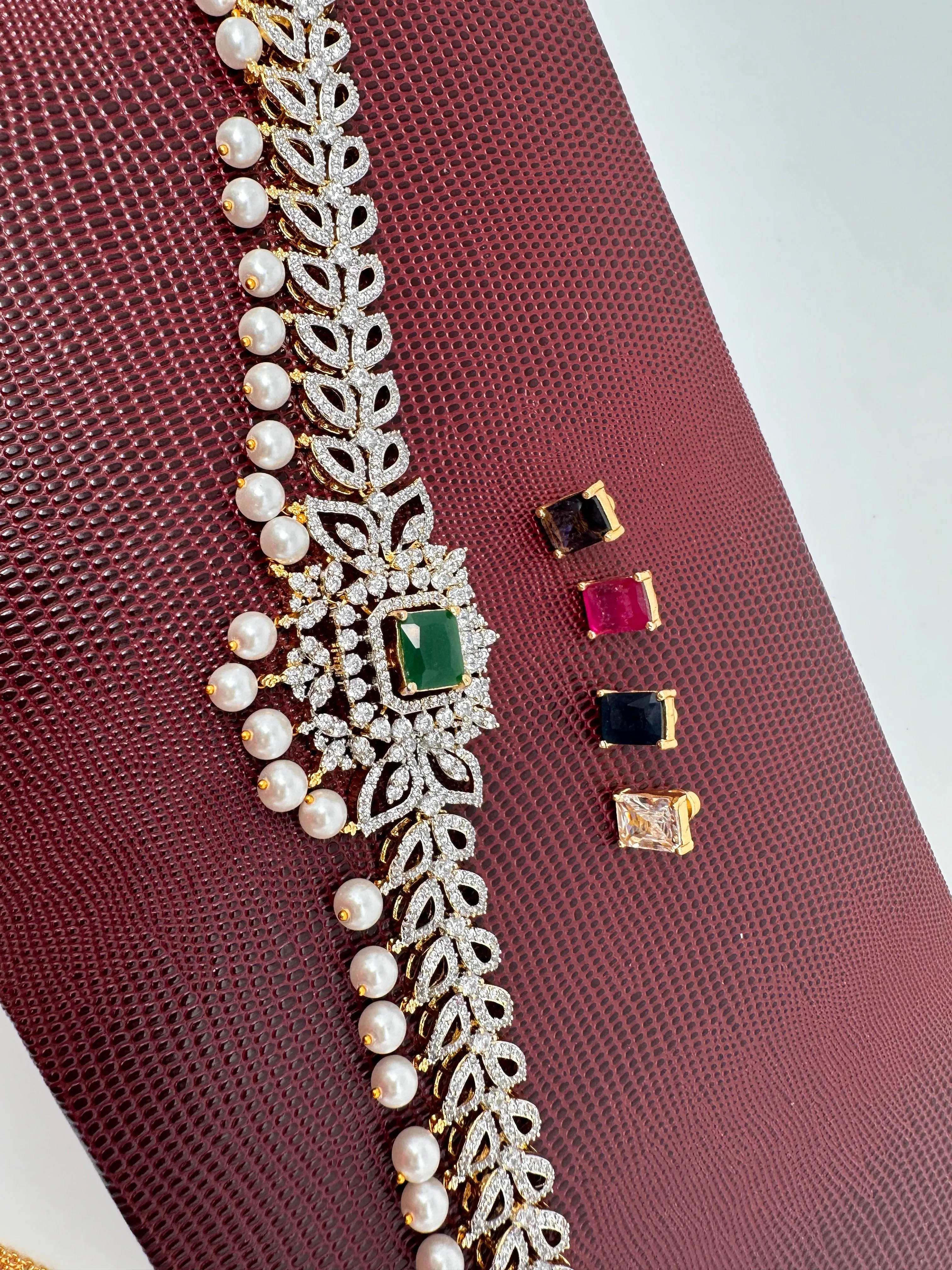 AD Sleek Changeable Color Stone Pearls Hip Chain Kamarbandh