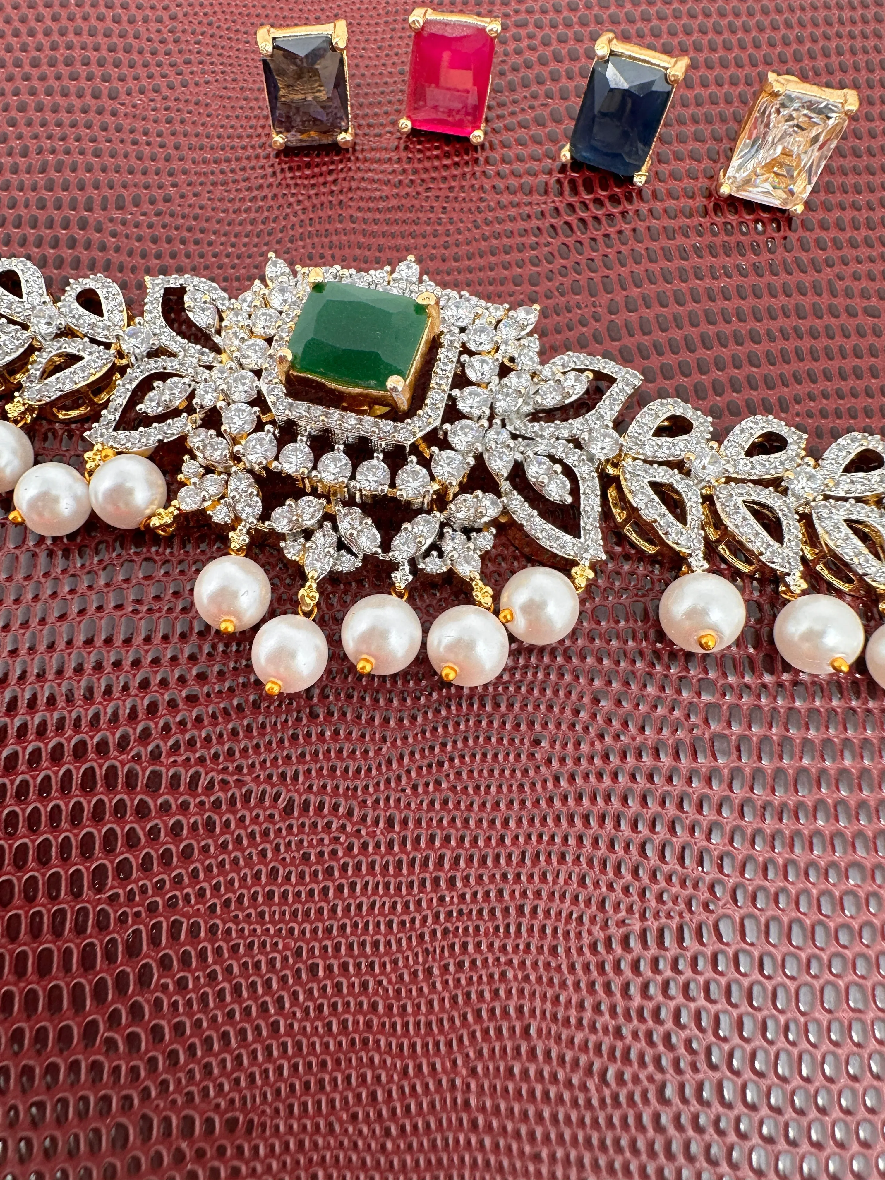 AD Sleek Changeable Color Stone Pearls Hip Chain Kamarbandh