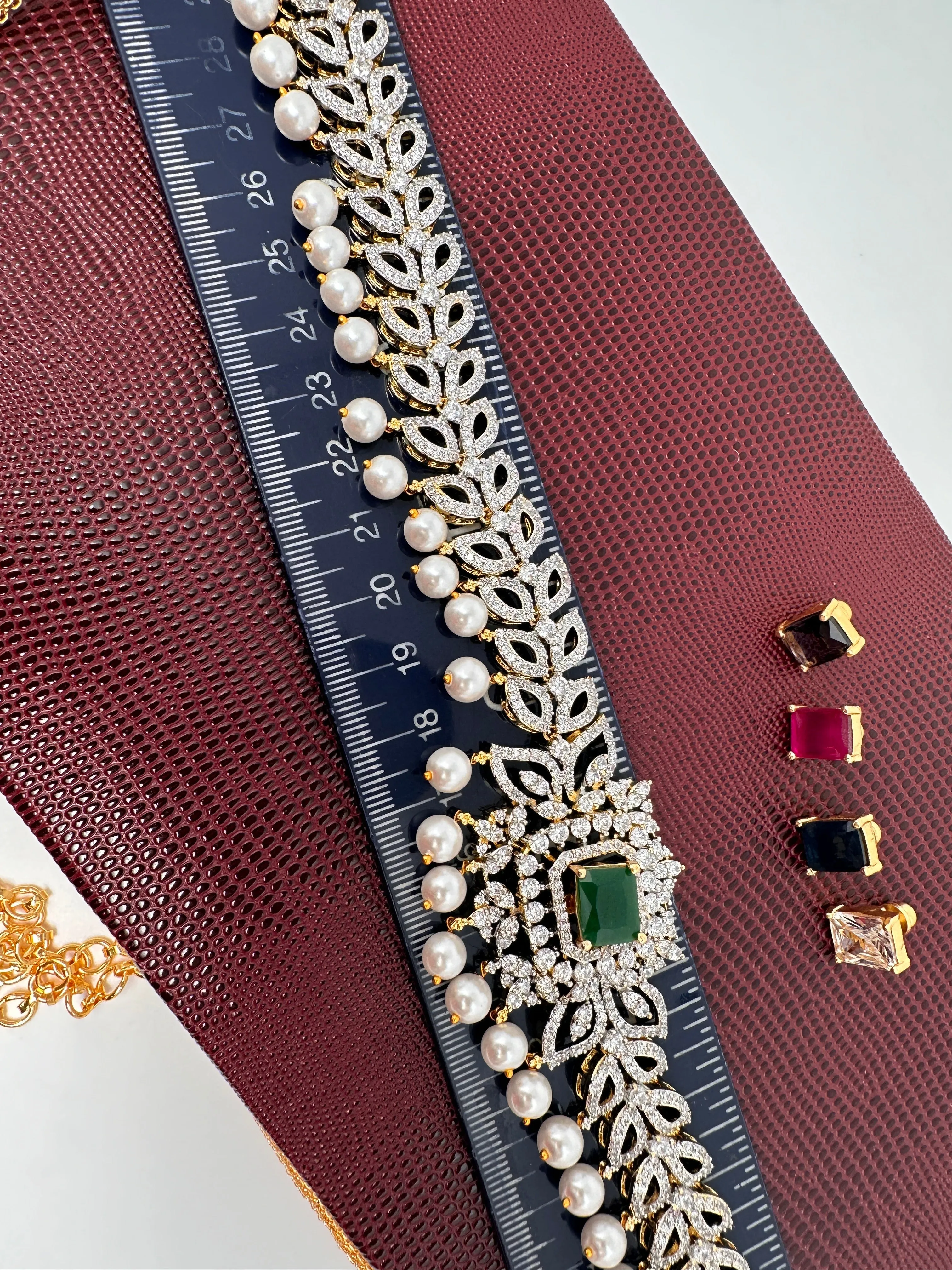 AD Sleek Changeable Color Stone Pearls Hip Chain Kamarbandh