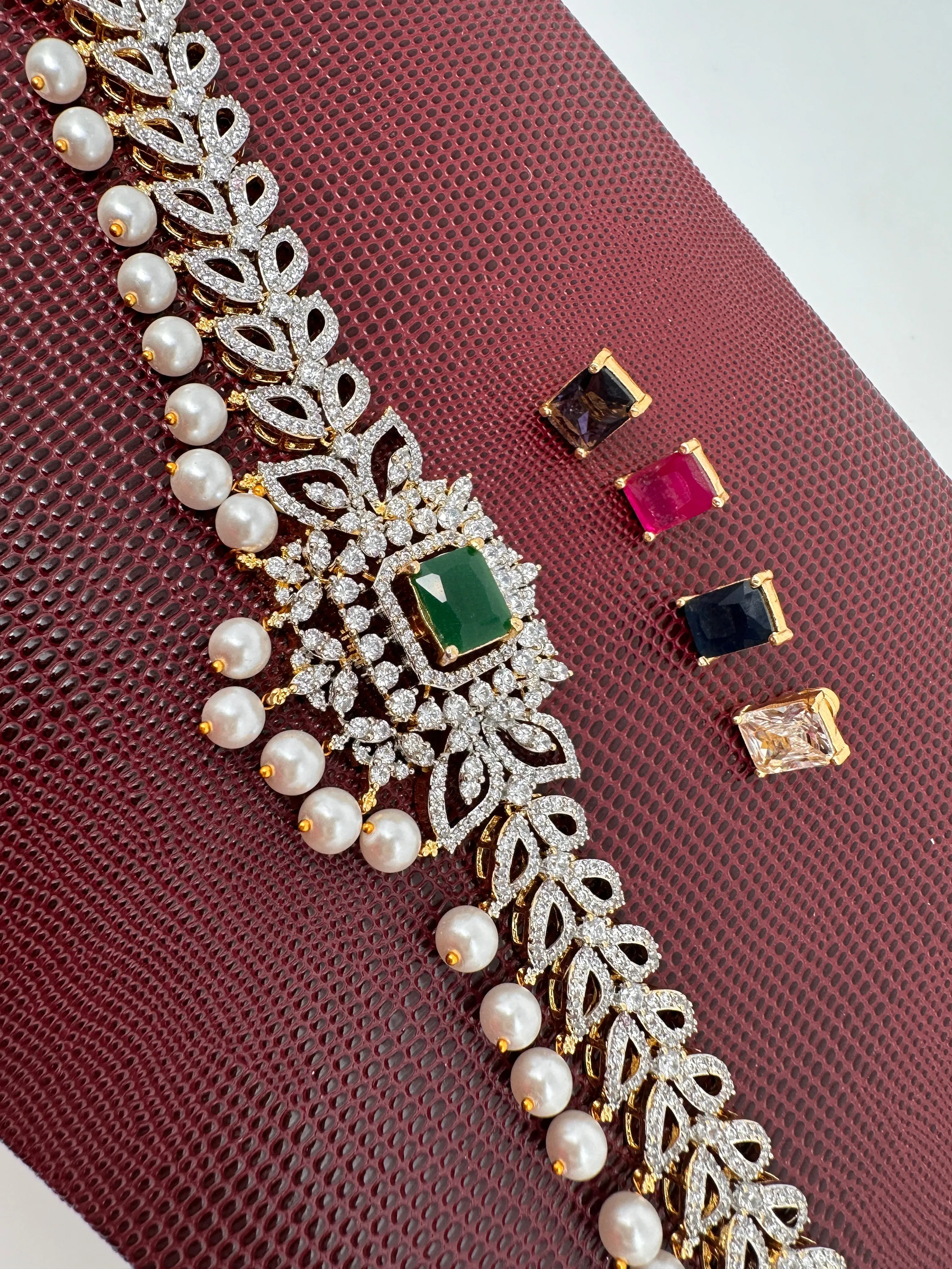 AD Sleek Changeable Color Stone Pearls Hip Chain Kamarbandh
