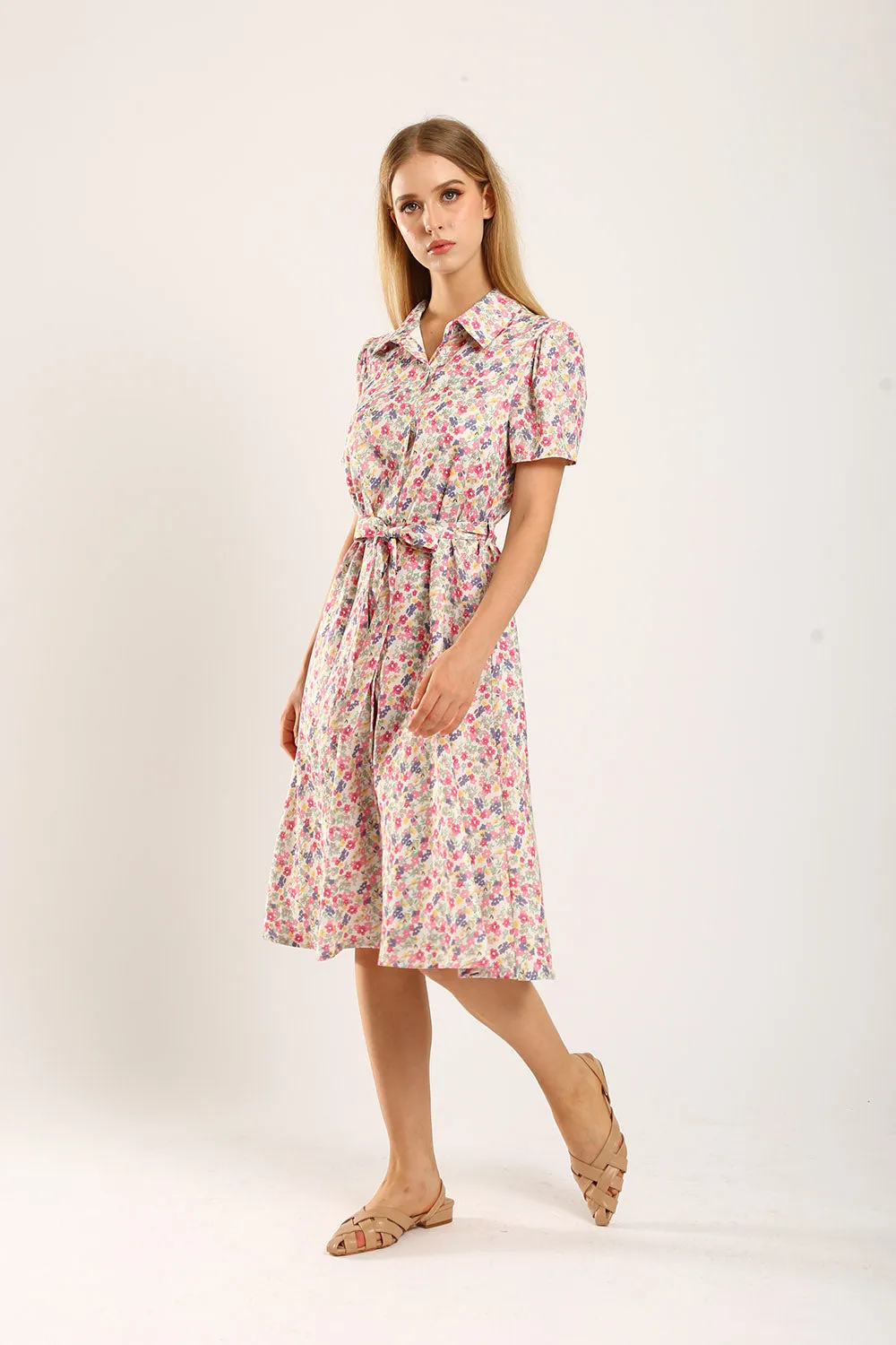 Carter Midi Dress in Pink Floral
