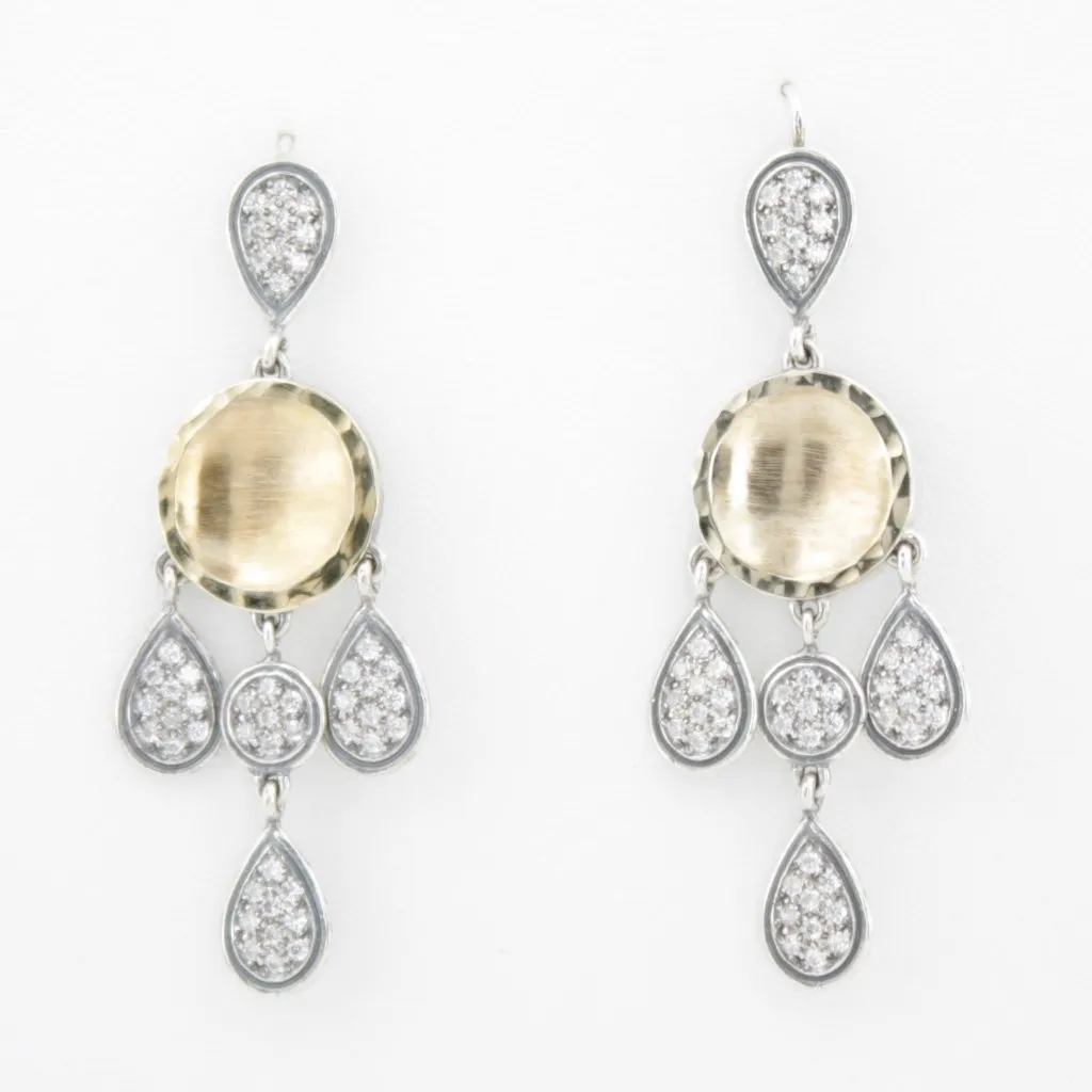 Chandelier Earrings With Sterling Silver Gold and White Zircons Elegant Israeli Jewelry for Wife
