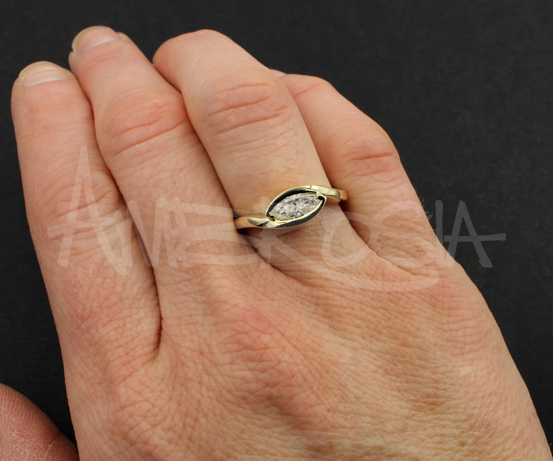 Contemporary Bypass Marquise Sleek Diamond Gold Ring