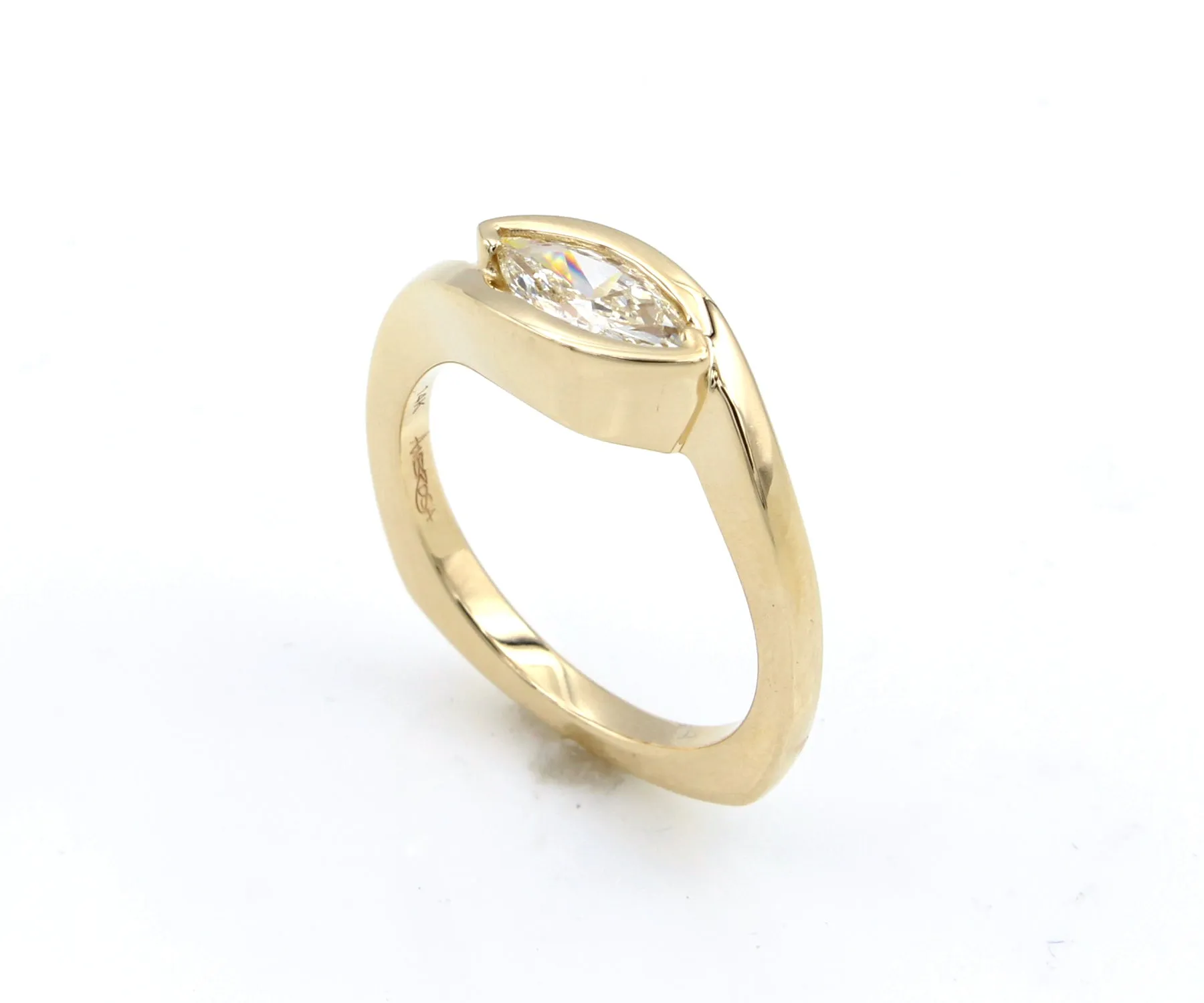 Contemporary Bypass Marquise Sleek Diamond Gold Ring