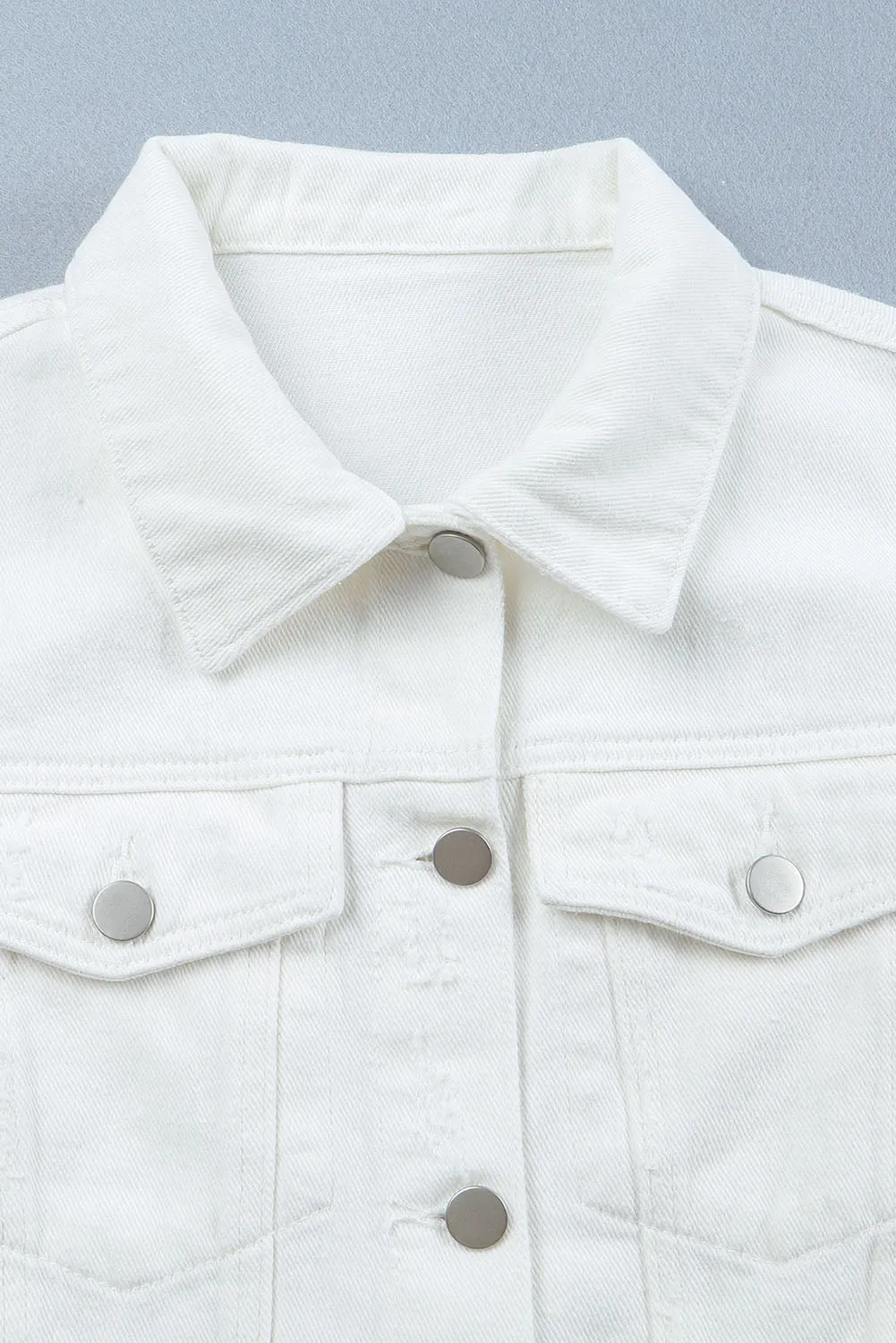 Dark Blue Lapel Distressed Raw Hem Buttons Denim Jacket