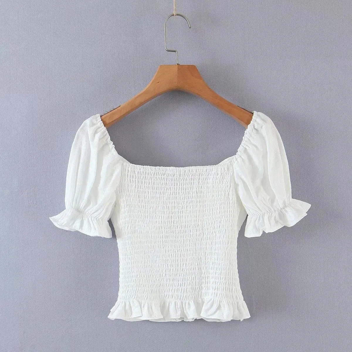 Elastic Ruched Waist Short Blouse