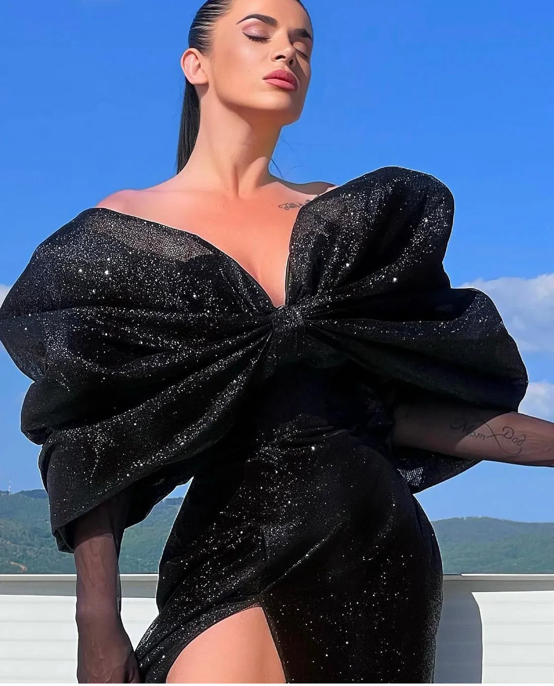 Flossy Black Evening Dress