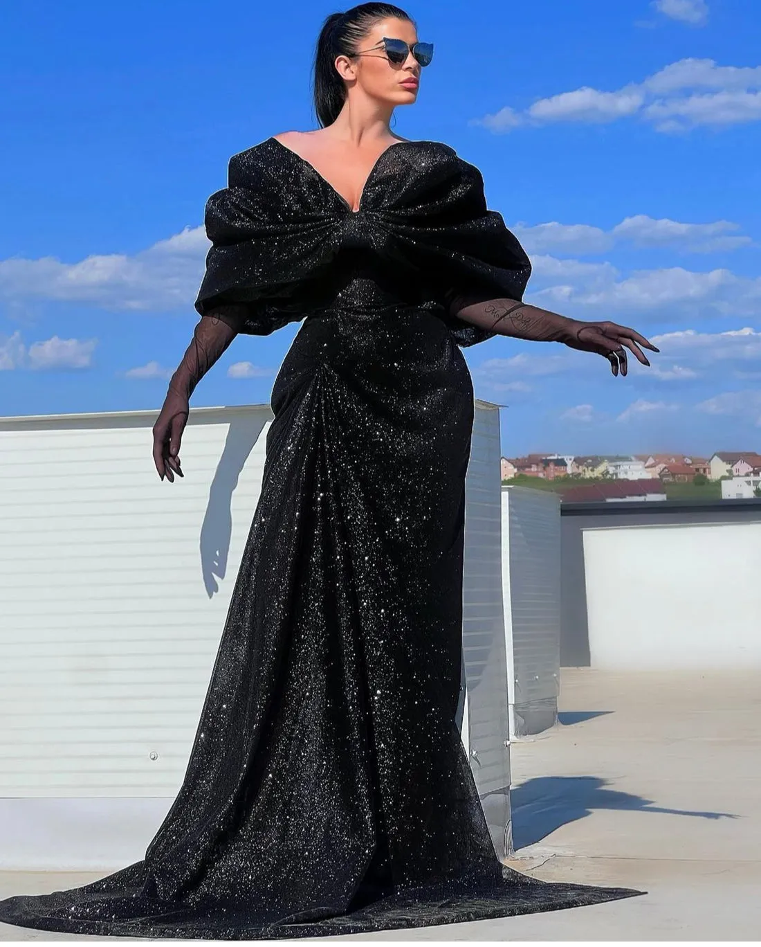 Flossy Black Evening Dress
