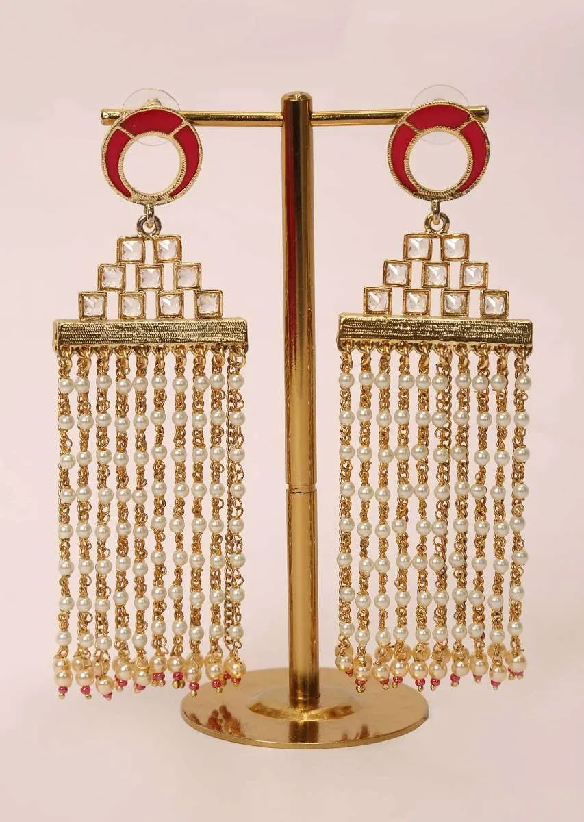 Gold plated  multi chain sleek tassel earring