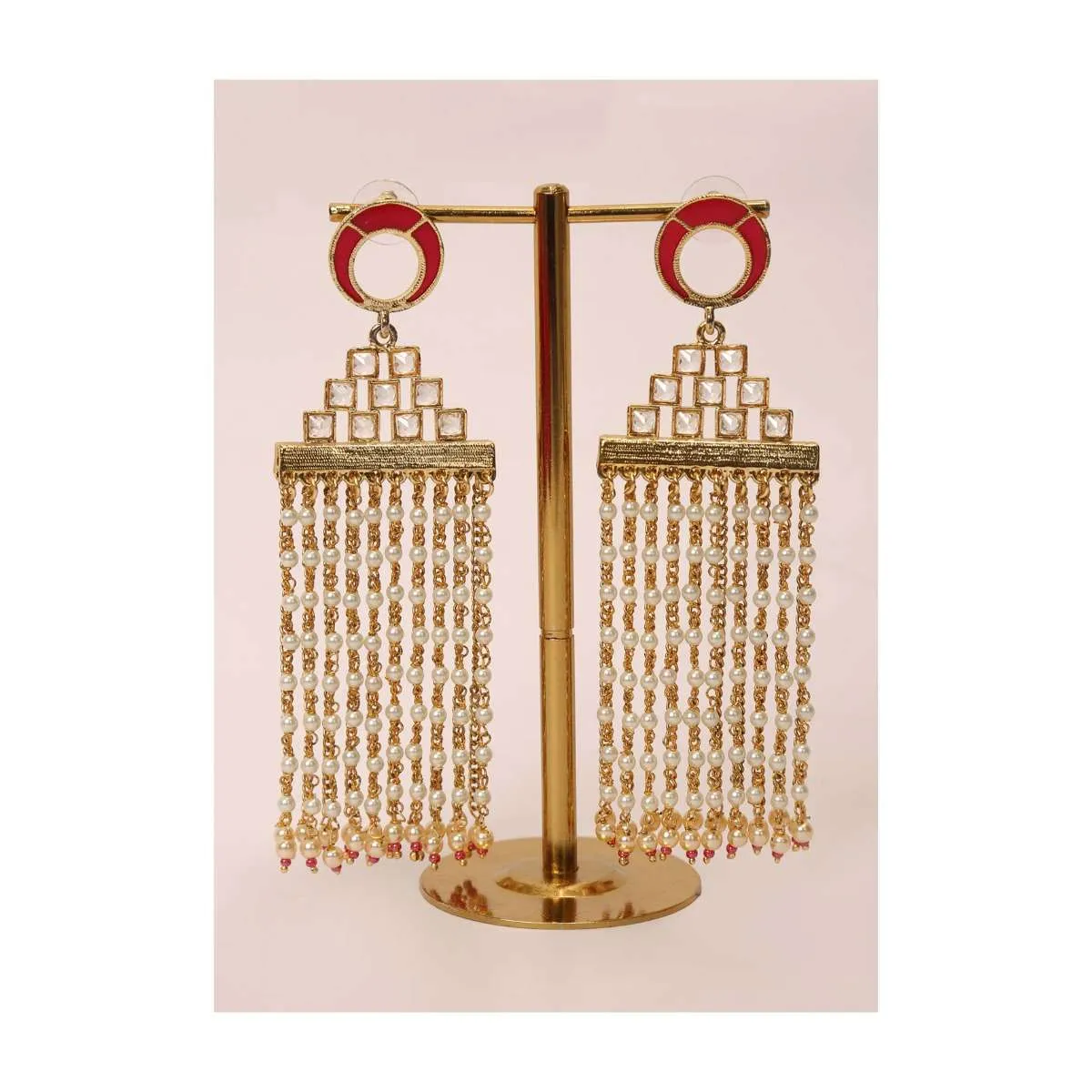 Gold plated  multi chain sleek tassel earring