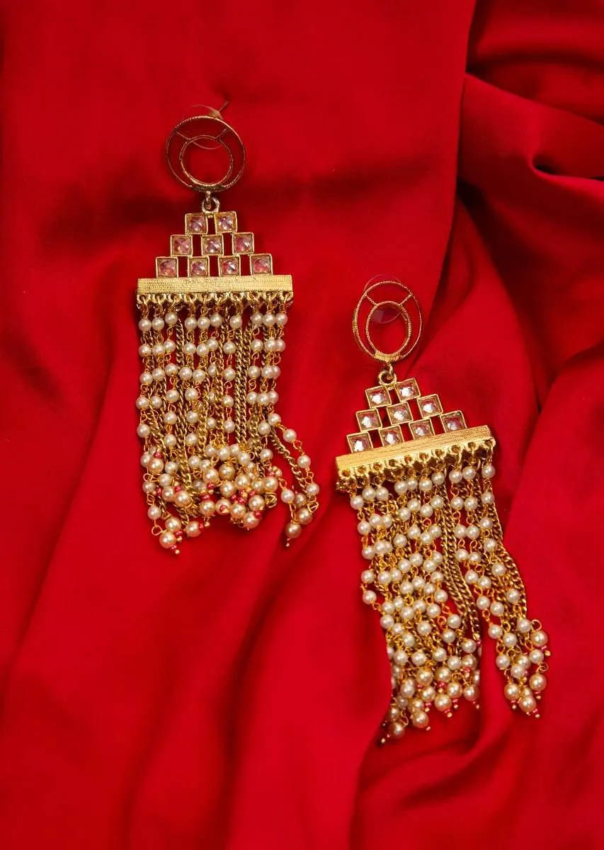Gold plated  multi chain sleek tassel earring