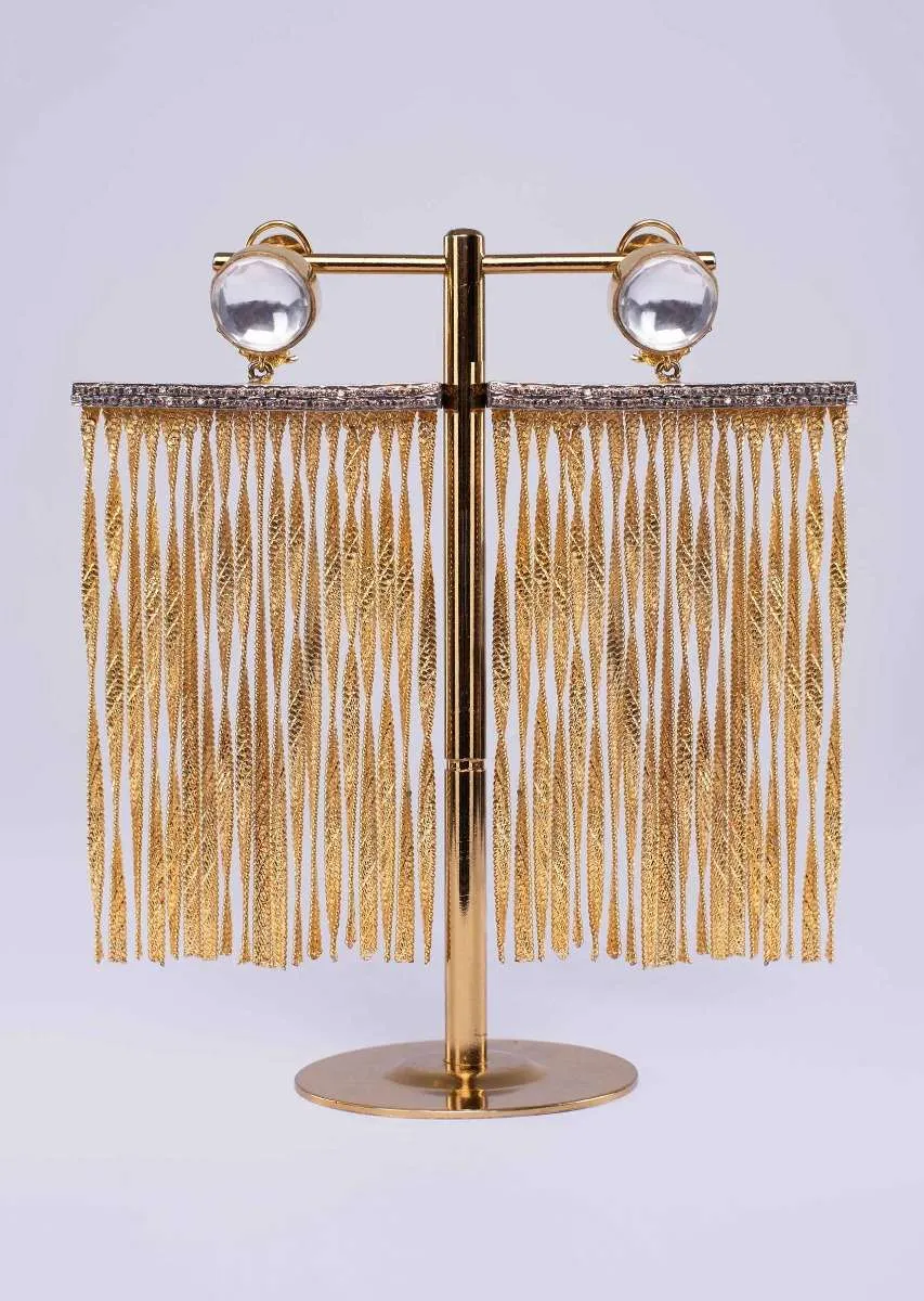 Long drop sleek gold chain tassel earring only on Kalki