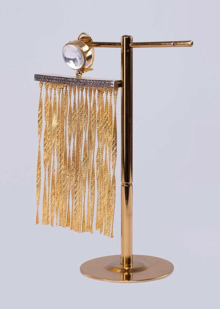 Long drop sleek gold chain tassel earring only on Kalki