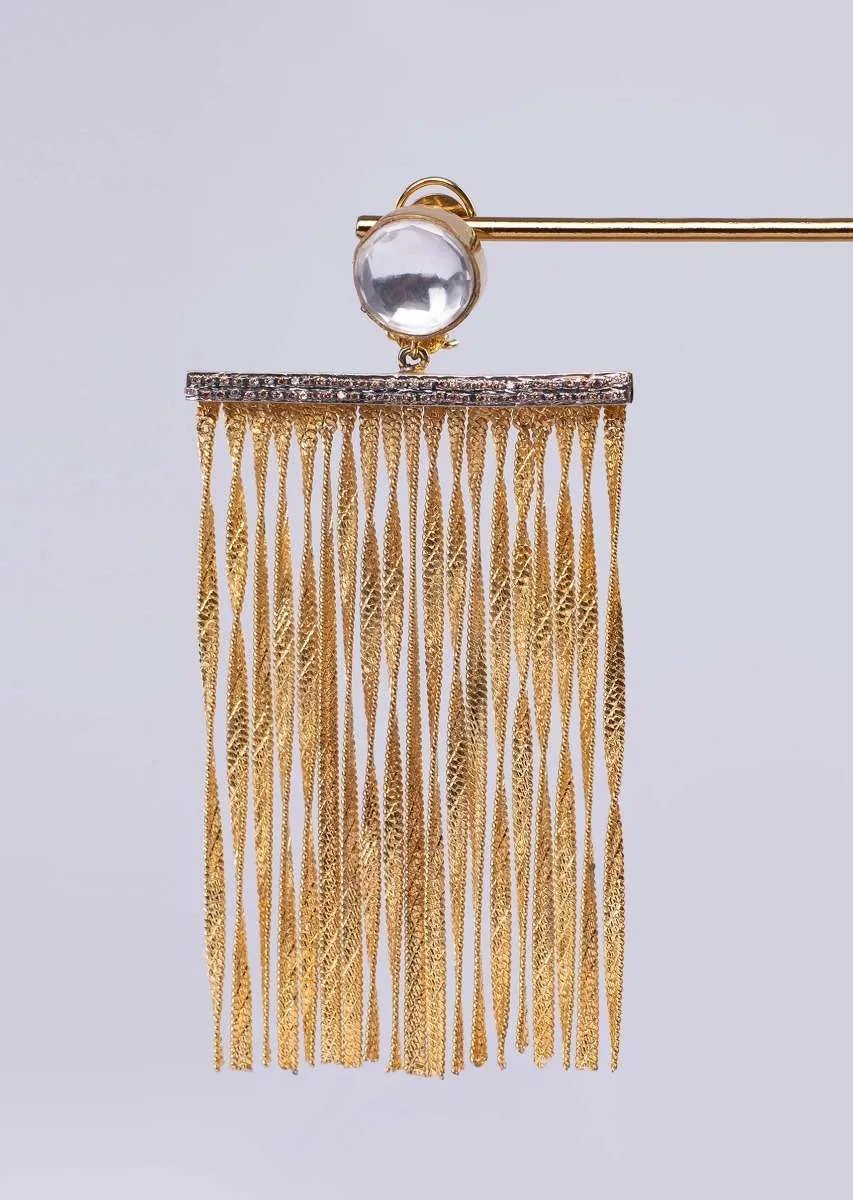 Long drop sleek gold chain tassel earring only on Kalki