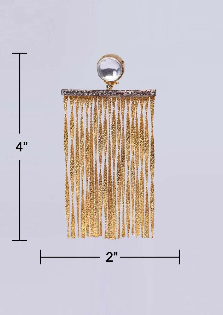 Long drop sleek gold chain tassel earring only on Kalki