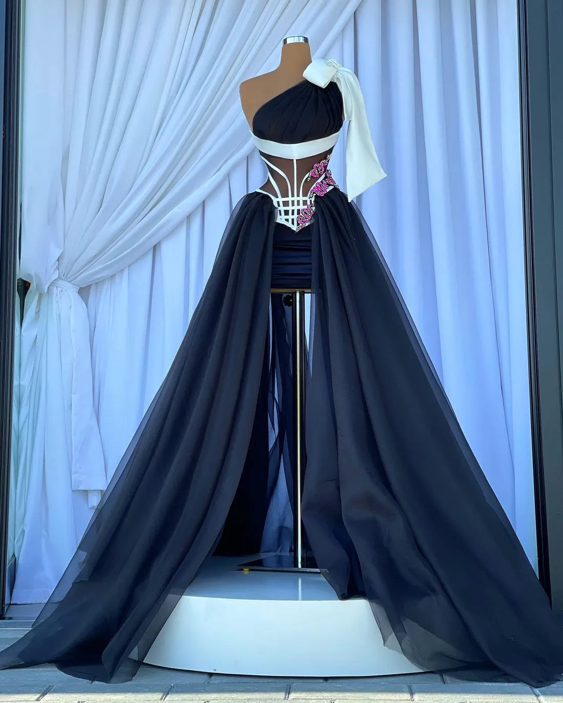 Makayla One Sleeve Black Evening Dress
