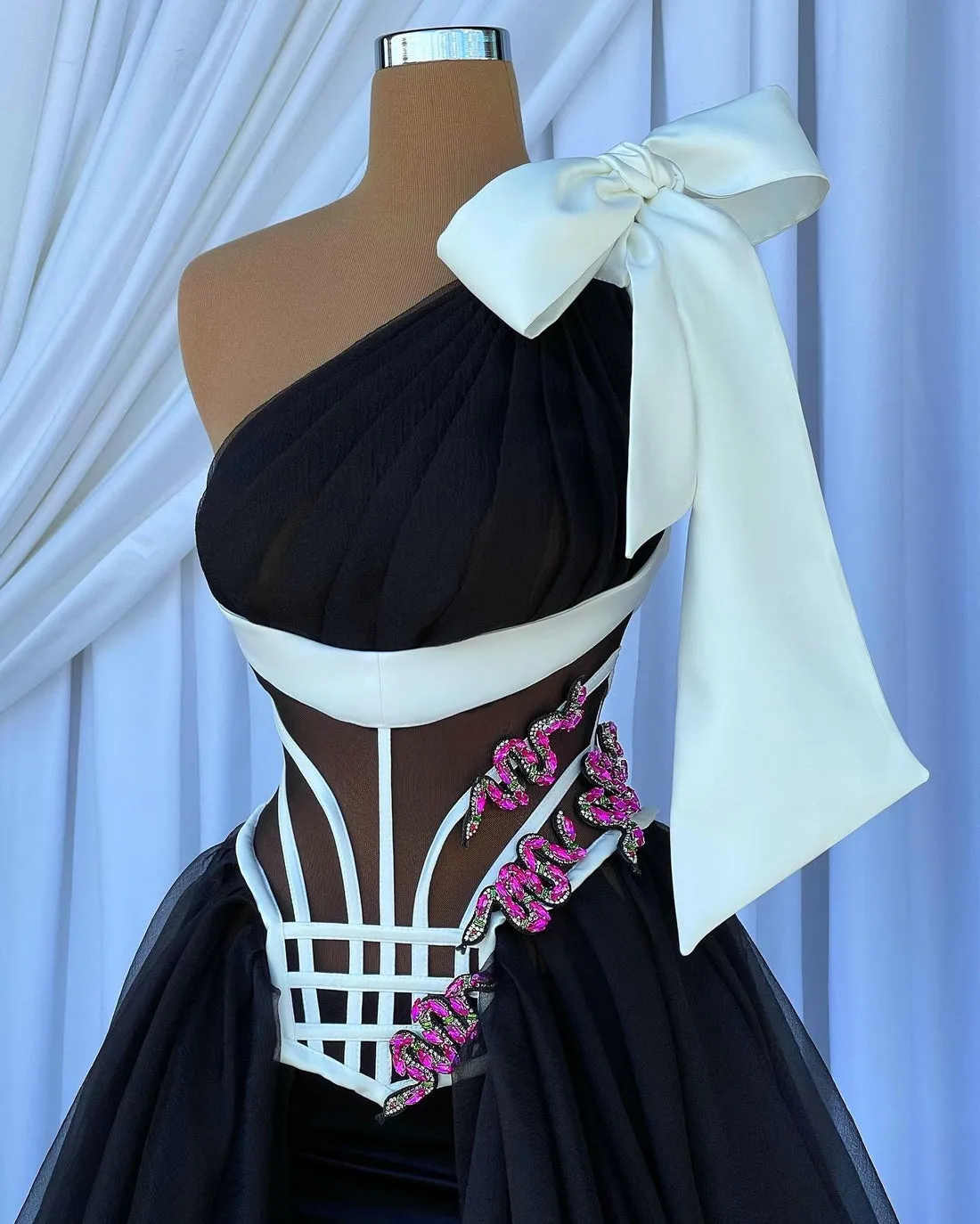 Makayla One Sleeve Black Evening Dress