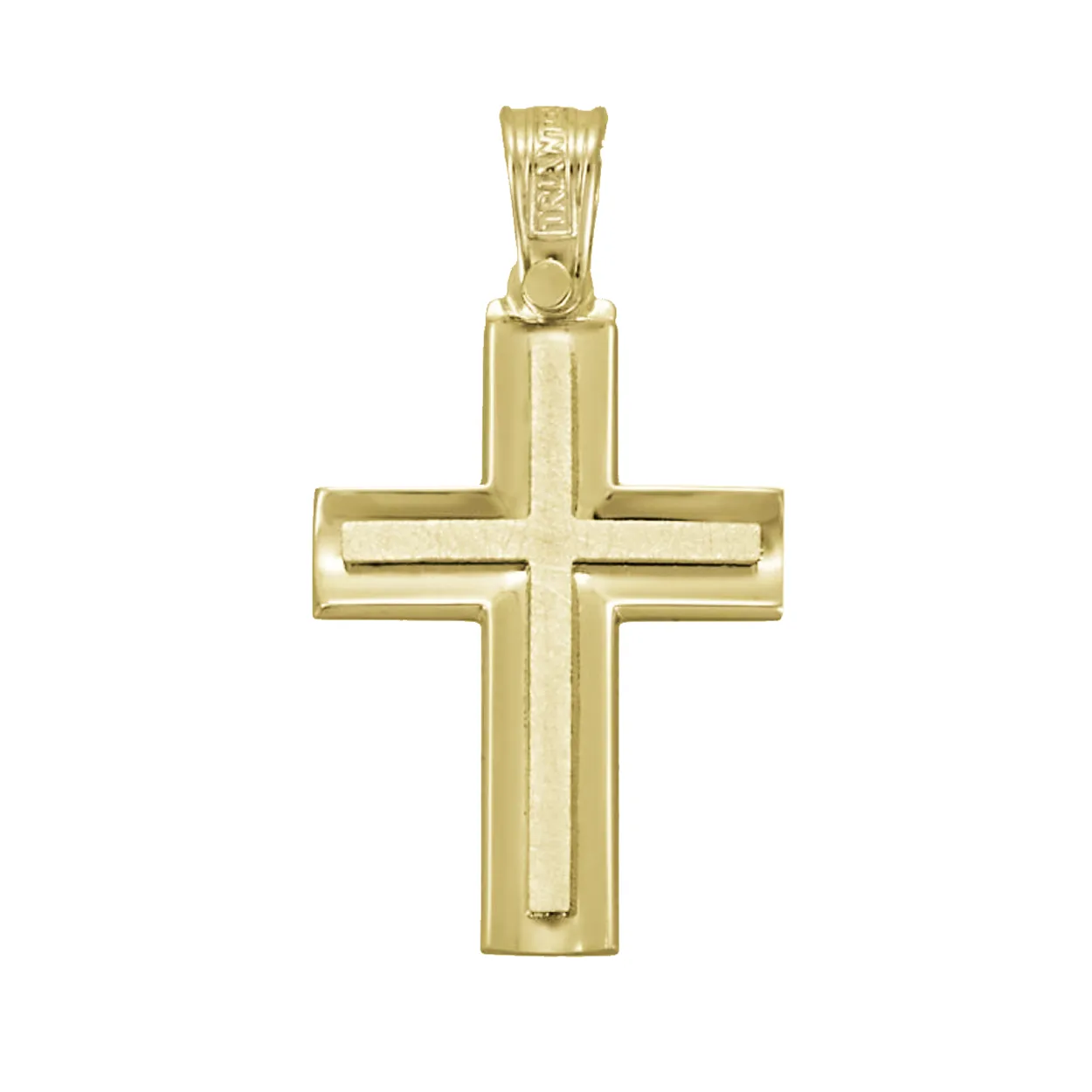 Modern Concave 14K Yellow Gold Cross Sleek Design