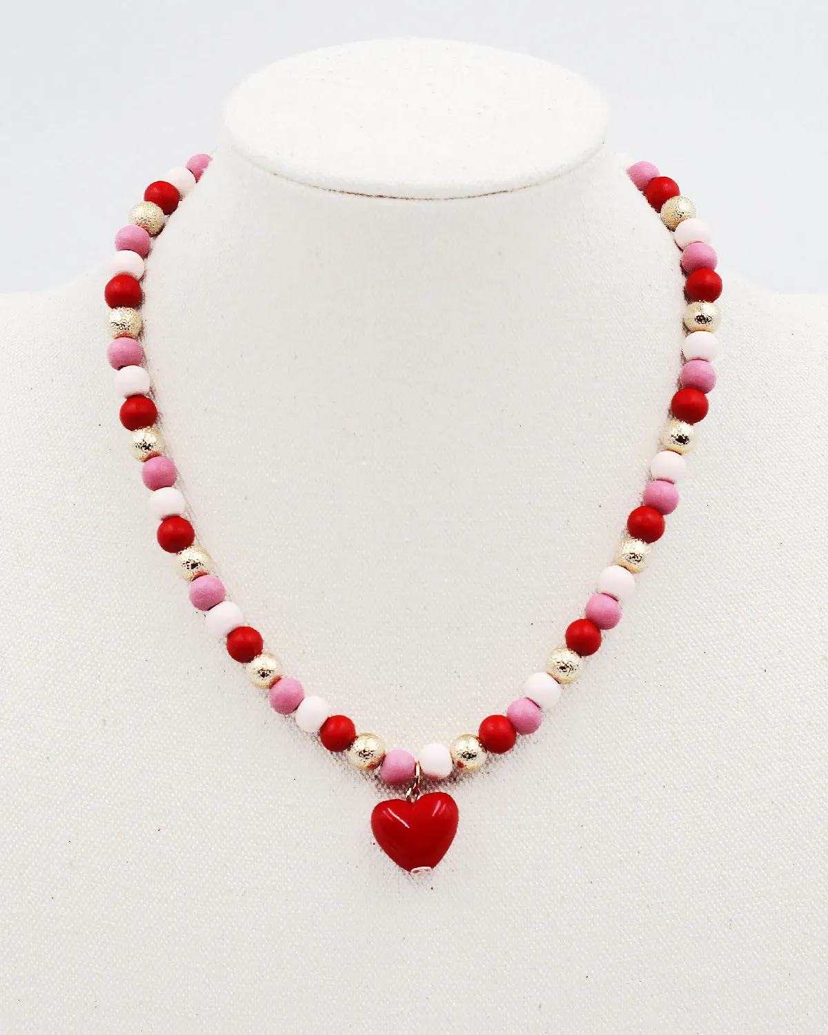 Painted Wooden Beaded Chain with Heart Charm
