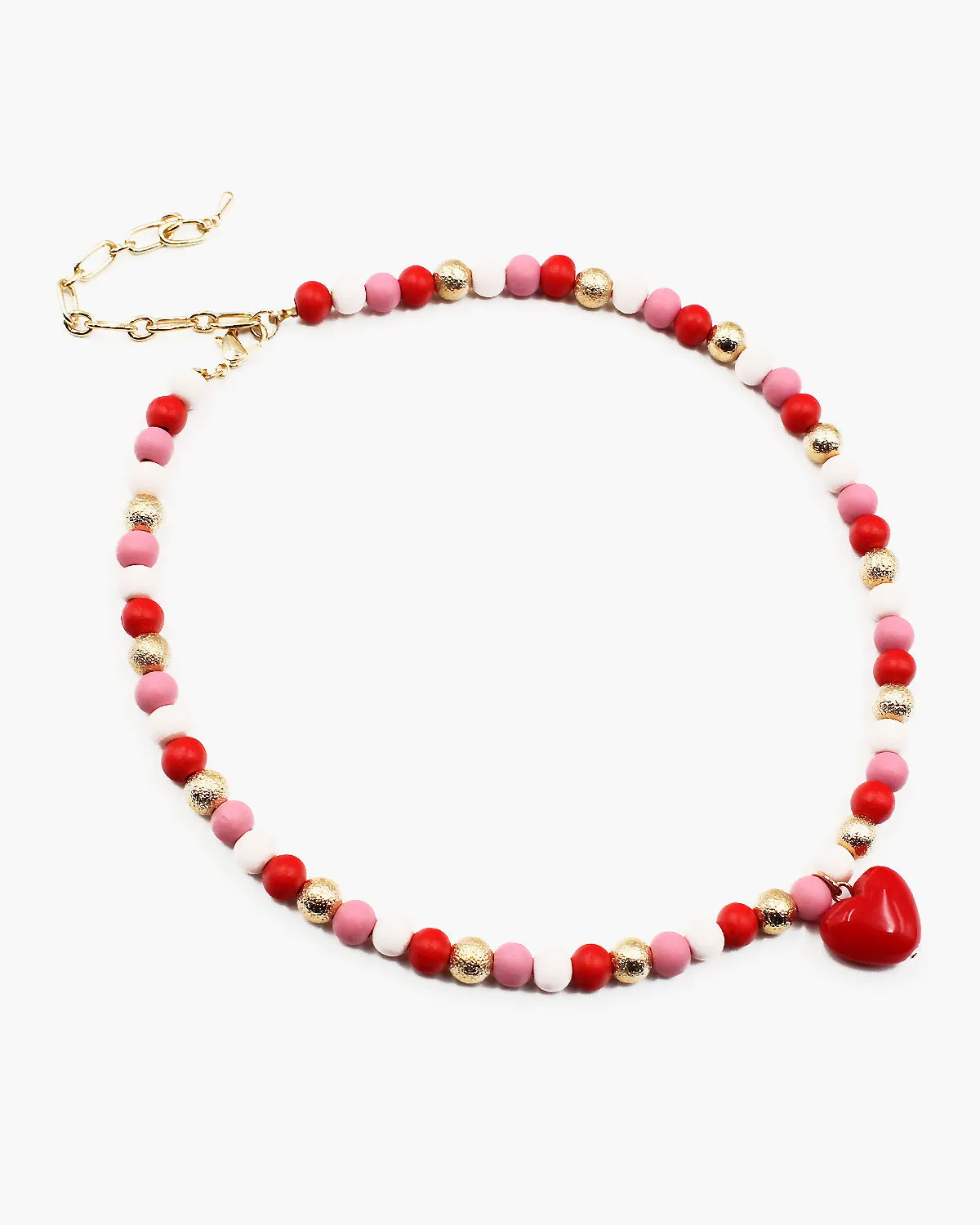 Painted Wooden Beaded Chain with Heart Charm