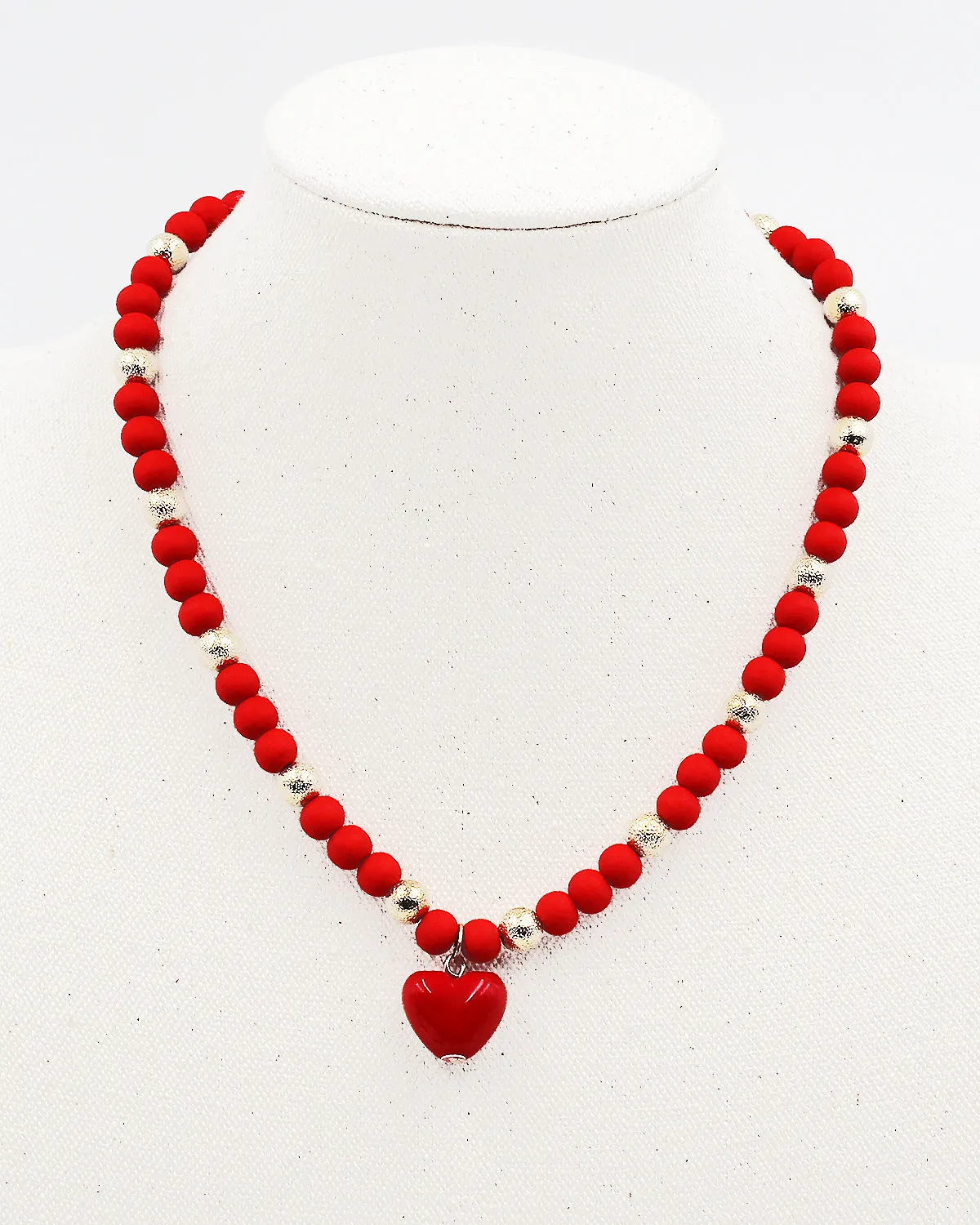 Painted Wooden Beaded Chain with Heart Charm