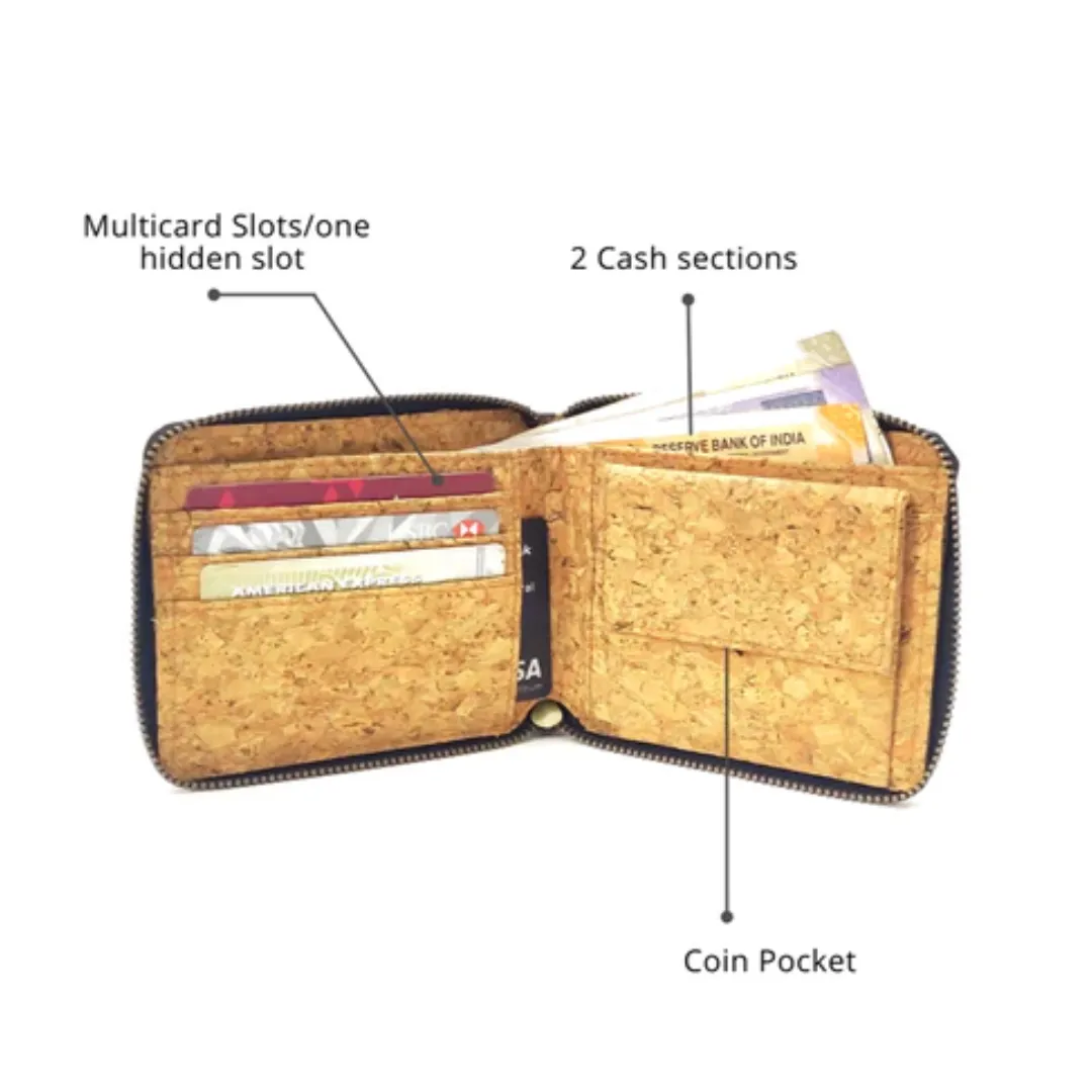 Printed Kiwi Zip Wallet | Cork | Sleek Design | Unisex | Multiple Sections