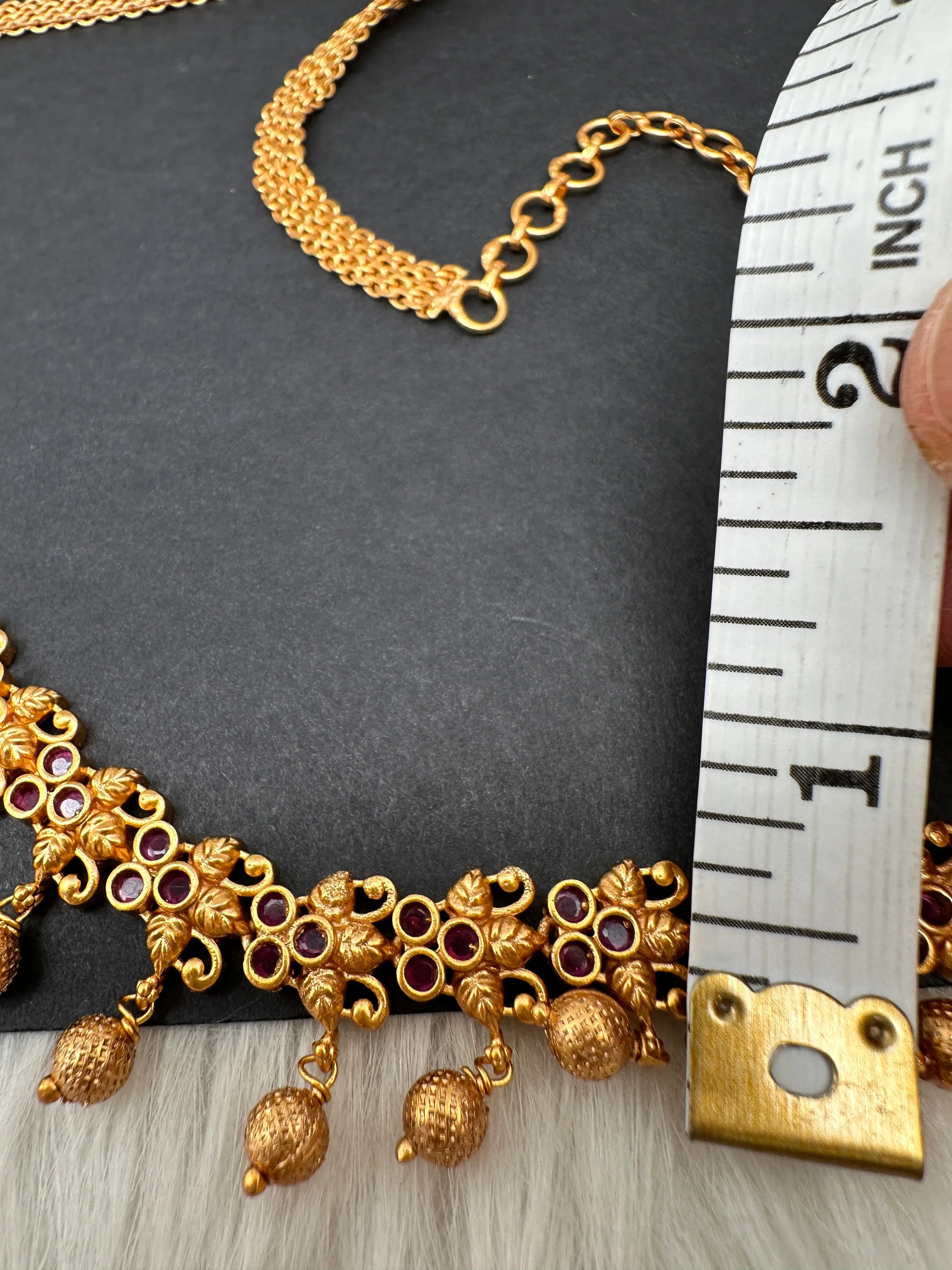 Red Stone Matte Finish Floral Design Sleek Hip Chain Vaddanam