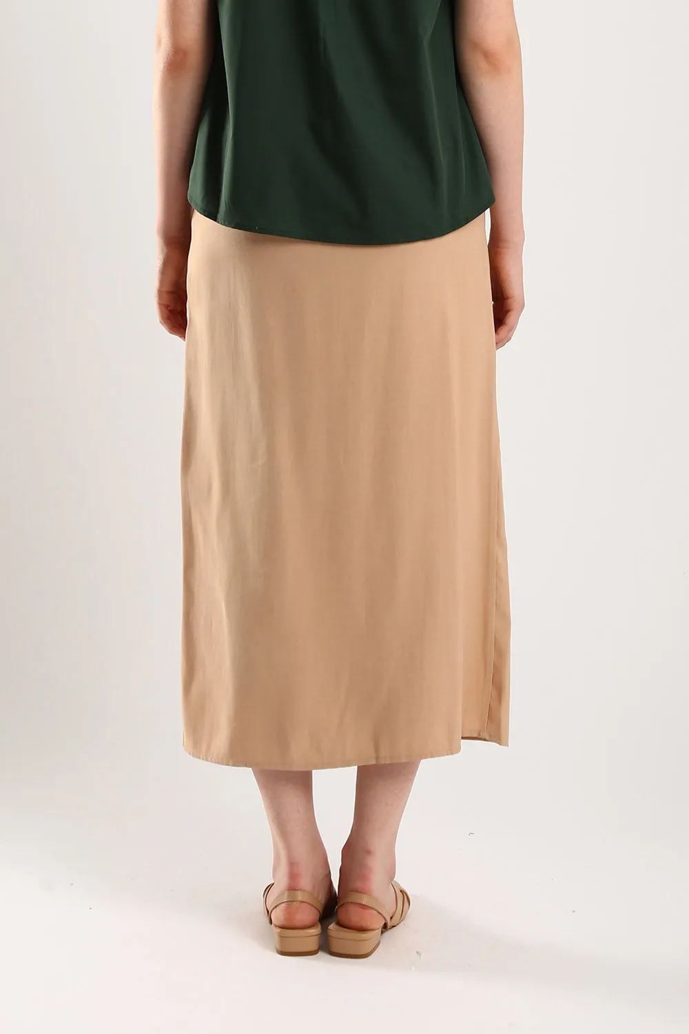 Riley Linen Midi Skirt with Sash Tie in Apricot