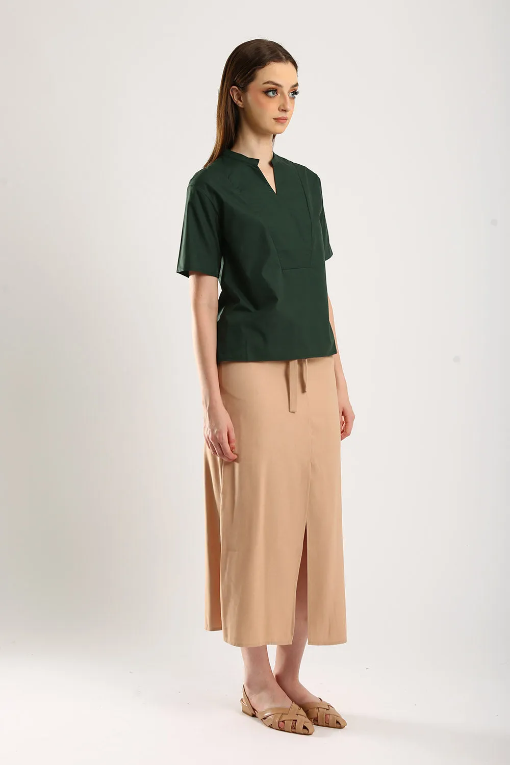 Riley Linen Midi Skirt with Sash Tie in Apricot