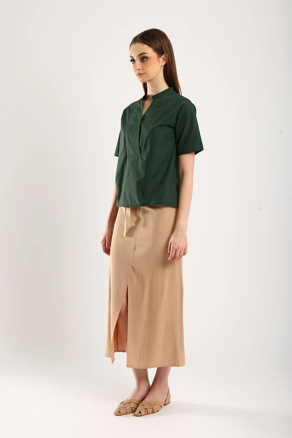 Riley Linen Midi Skirt with Sash Tie in Apricot