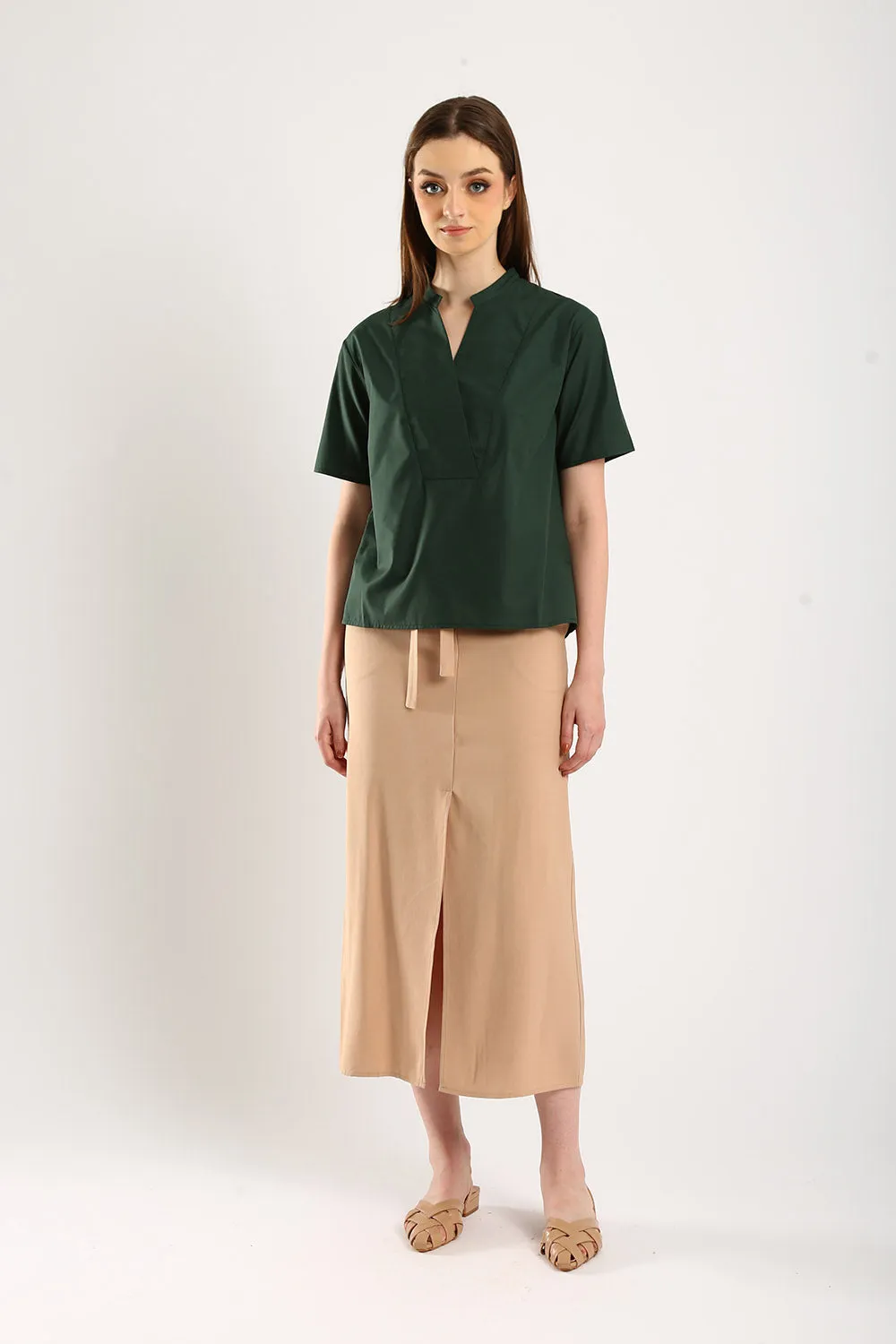 Riley Linen Midi Skirt with Sash Tie in Apricot