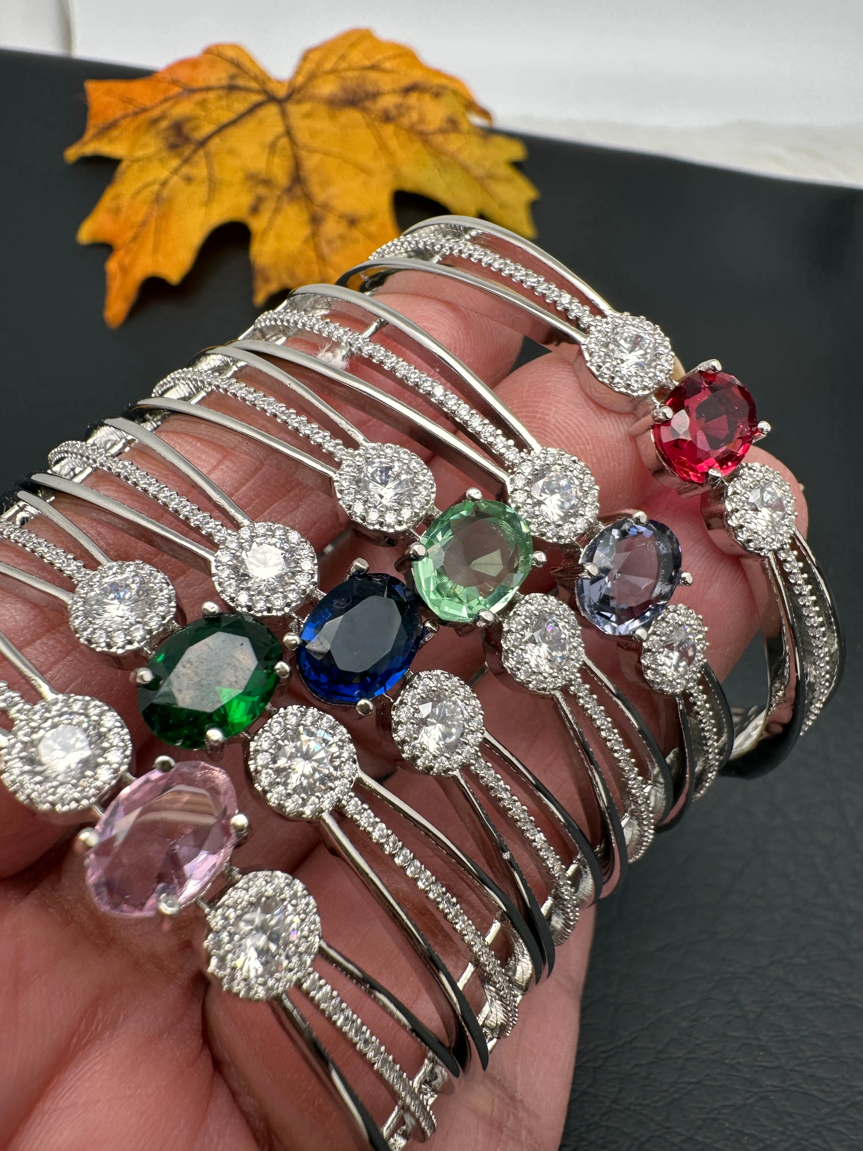 Silver Sleek Color Stone Openable Bracelet