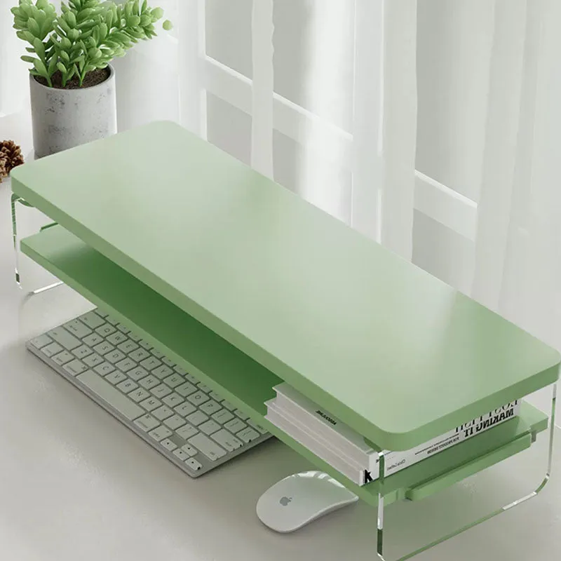 Sleek Dual-Layer Monitor Stand-white-green-black