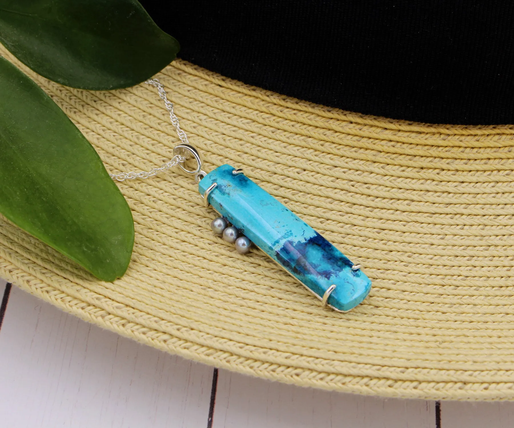 Sleek Rectangular Chrysocolla Pearl Necklace