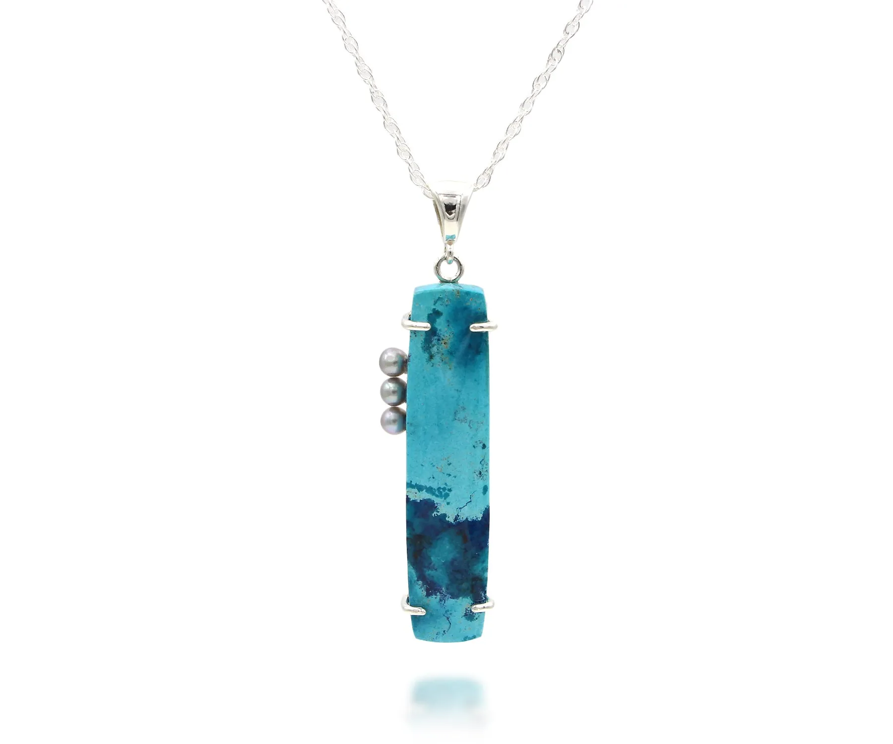 Sleek Rectangular Chrysocolla Pearl Necklace