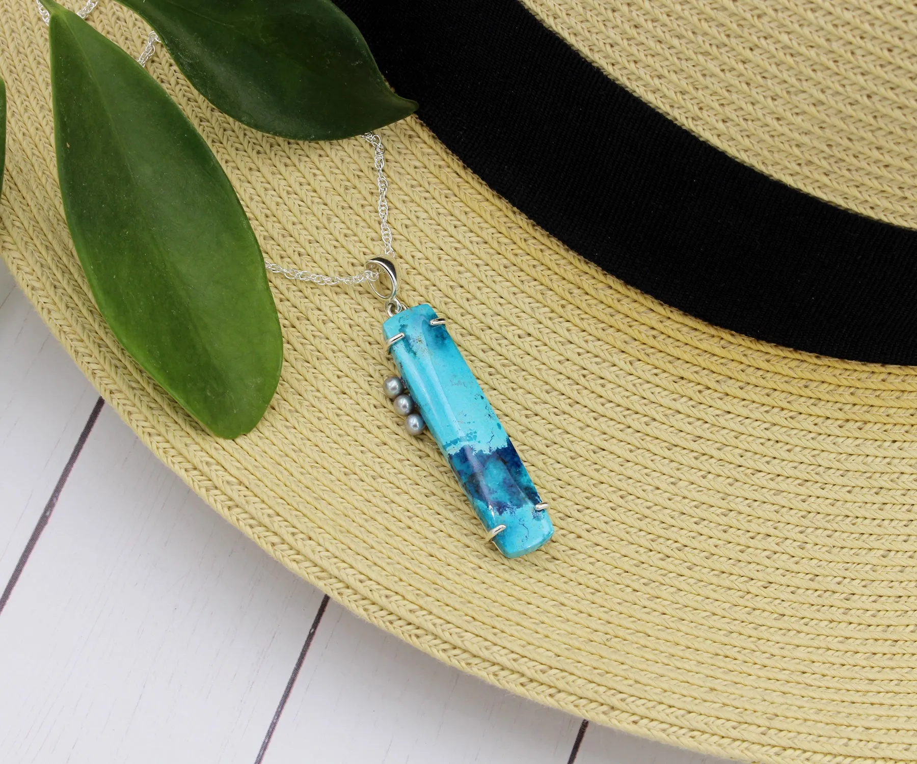 Sleek Rectangular Chrysocolla Pearl Necklace