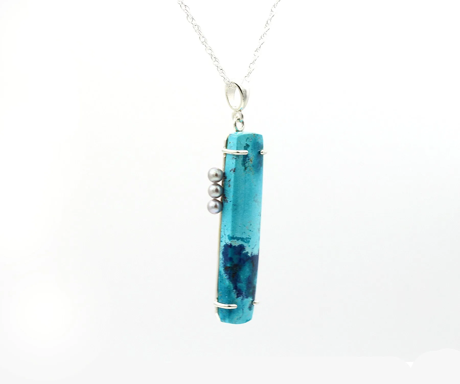 Sleek Rectangular Chrysocolla Pearl Necklace