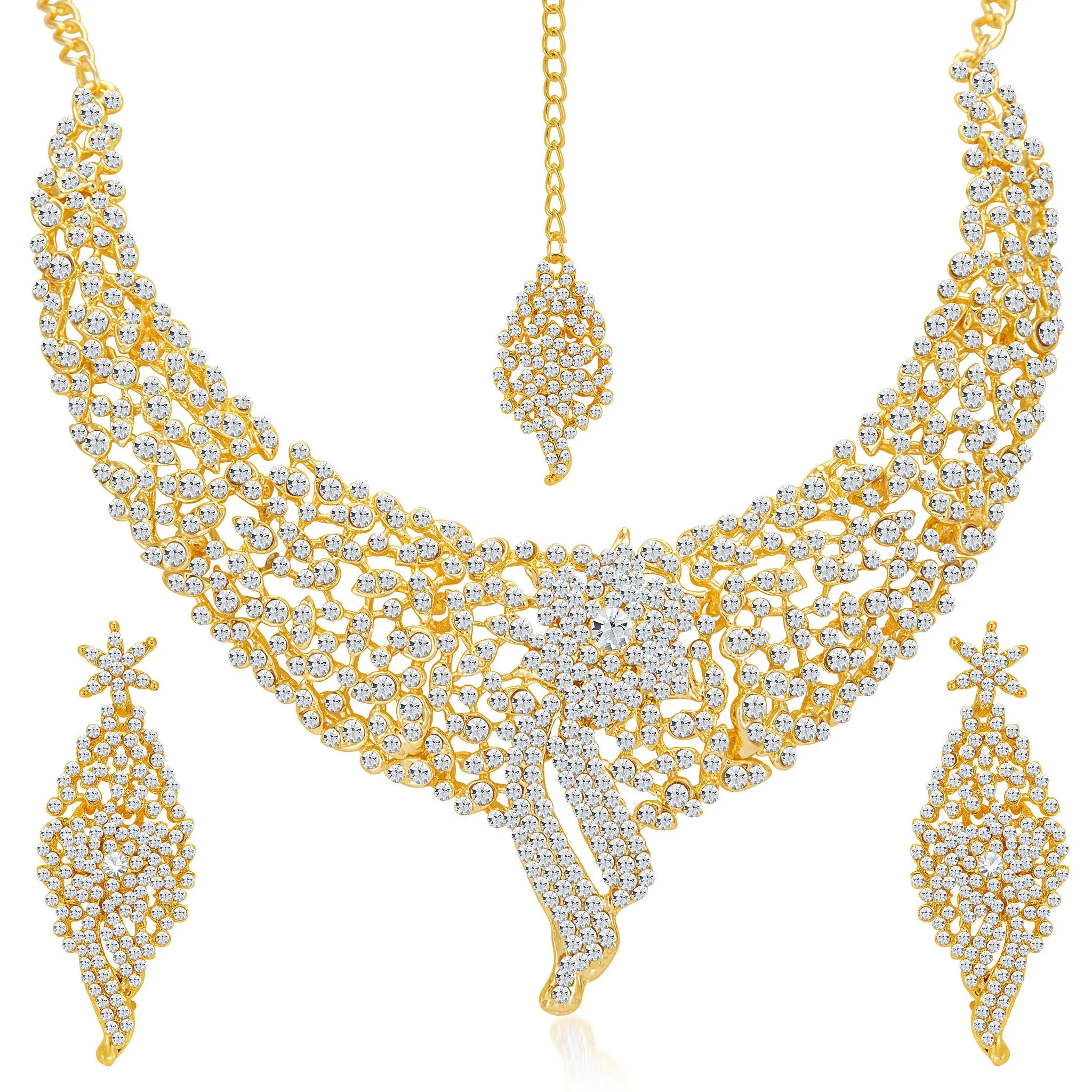 Sukkhi Sleek Gold plated AD Stone Necklace Set