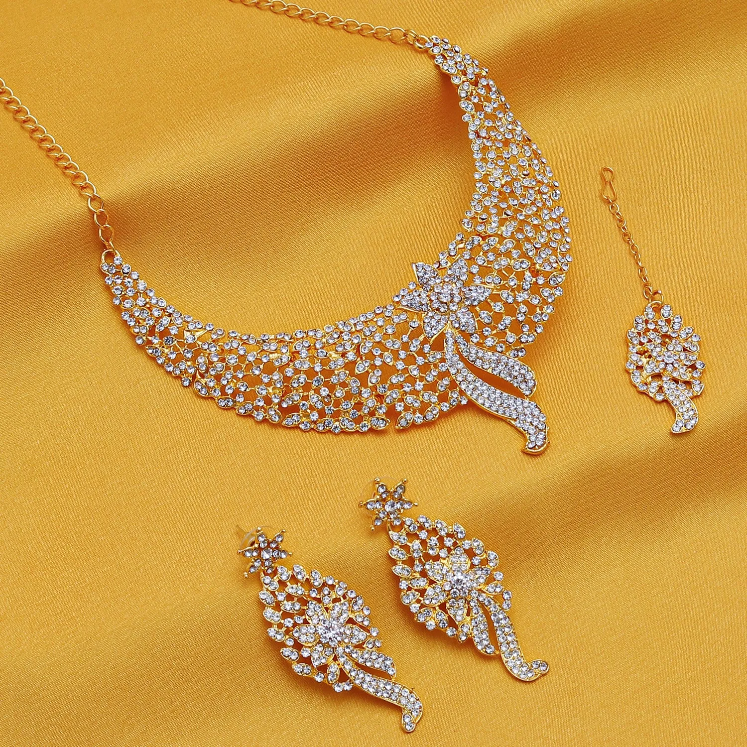 Sukkhi Sleek Gold plated AD Stone Necklace Set
