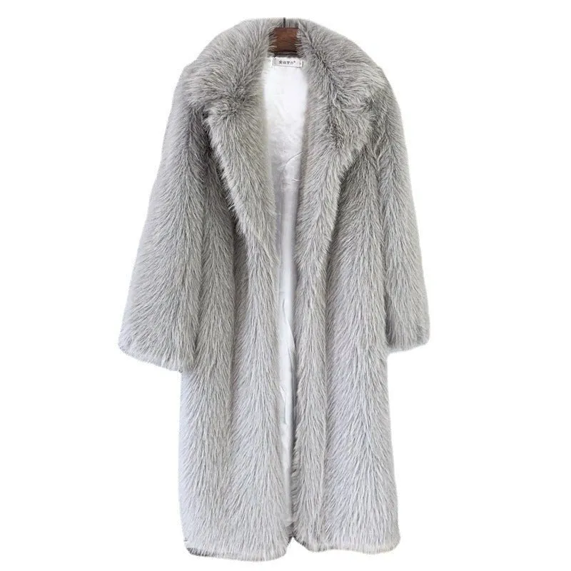 Women's long Toka faux fur suit collar coat faux fur faux fur jacket