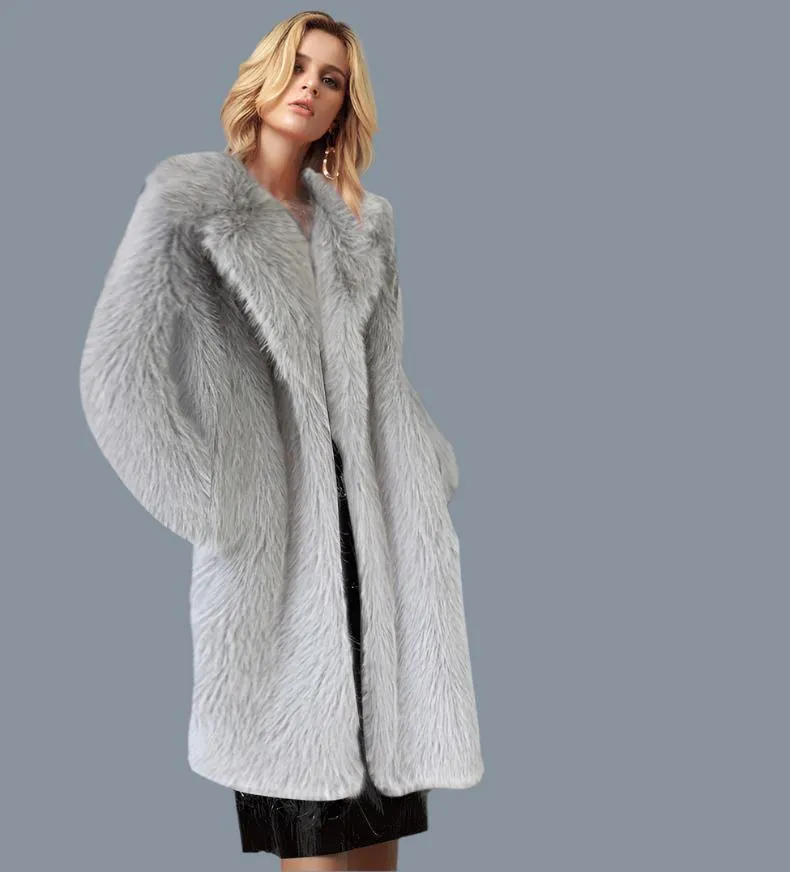 Women's long Toka faux fur suit collar coat faux fur faux fur jacket