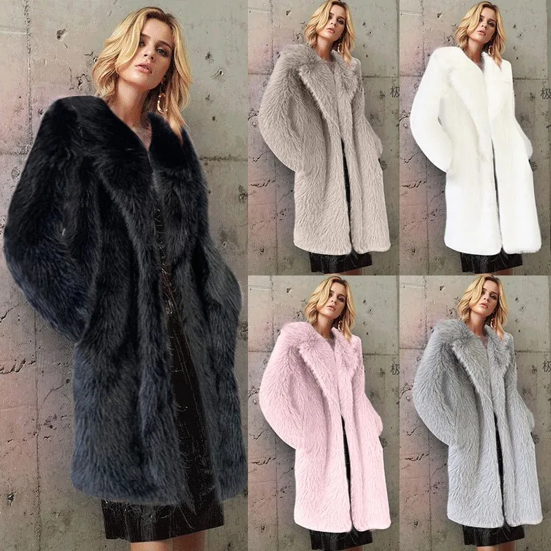 Women's long Toka faux fur suit collar coat faux fur faux fur jacket