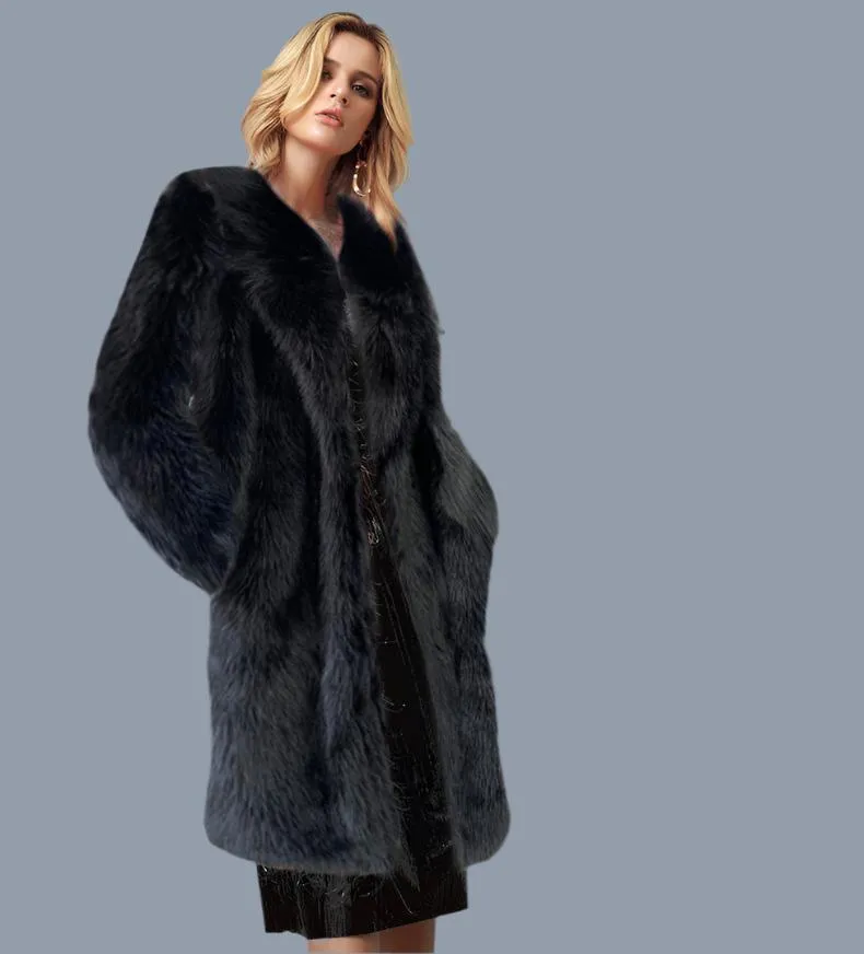 Women's long Toka faux fur suit collar coat faux fur faux fur jacket