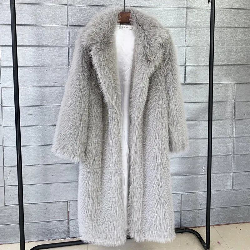 Women's long Toka faux fur suit collar coat faux fur faux fur jacket