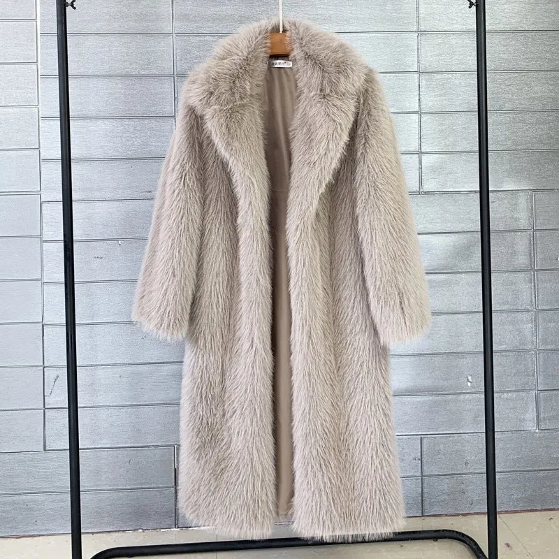 Women's long Toka faux fur suit collar coat faux fur faux fur jacket